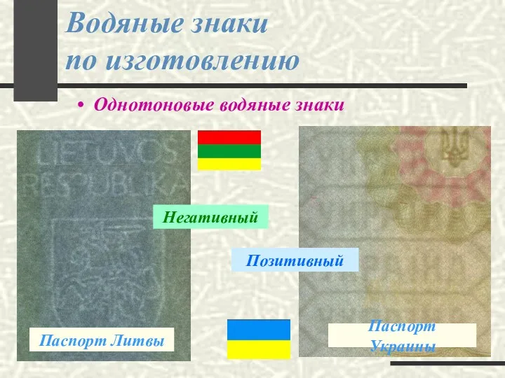 Водяные знаки по изготовлению Негативный Позитивный Паспорт Украины Паспорт Литвы Однотоновые водяные знаки