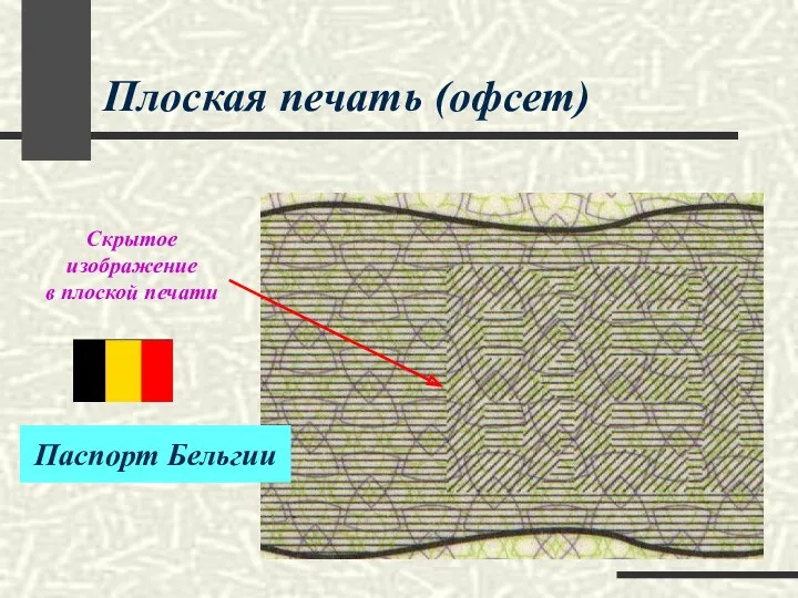 Плоская печать (офсет) Скрытое изображение в плоской печати Паспорт Бельгии