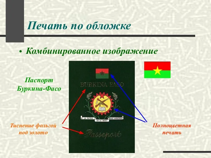 Печать по обложке Комбинированное изображение Паспорт Буркина-Фасо Полноцветная печать Тиснение фольгой под золото