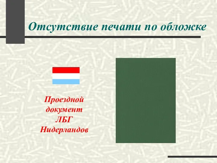 Отсутствие печати по обложке Проездной документ ЛБГ Нидерландов