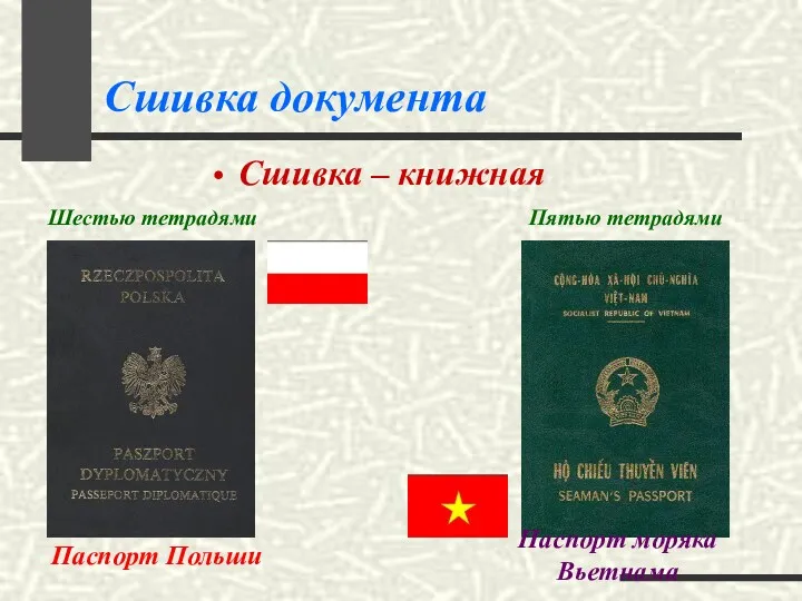 Сшивка документа Сшивка – книжная Паспорт Польши Шестью тетрадями Паспорт моряка Вьетнама Пятью тетрадями