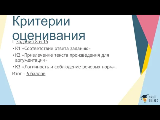 Критерии оценивания Задания 8 и 15 К1 «Соответствие ответа заданию»