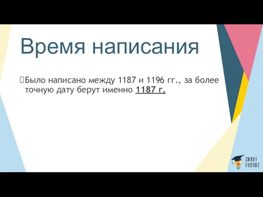 Время написания Было написано между 1187 и 1196 гг., за