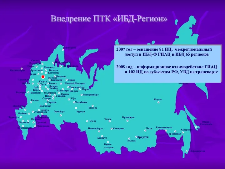 Южно-Сахалинск 2007 год – оснащение 81 ИЦ, межрегиональный доступ в