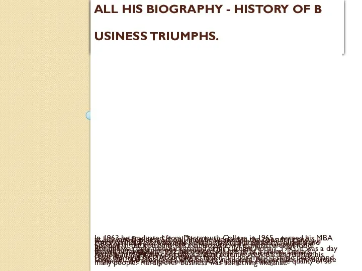 ALL HIS BIOGRAPHY - HISTORY OF B USINESS TRIUMPHS. In