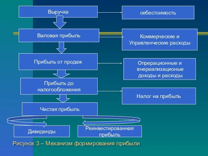 Рисунок 3 – Механизм формирования прибыли Выручка себестоимость Валовая прибыль