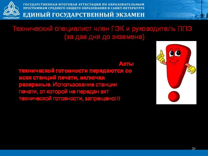 В штабе ППЭ с помощью станции авторизации передать на Федеральный портал акты технической