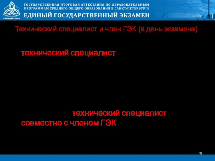 не менее чем за час до экзамена технический специалист запускает