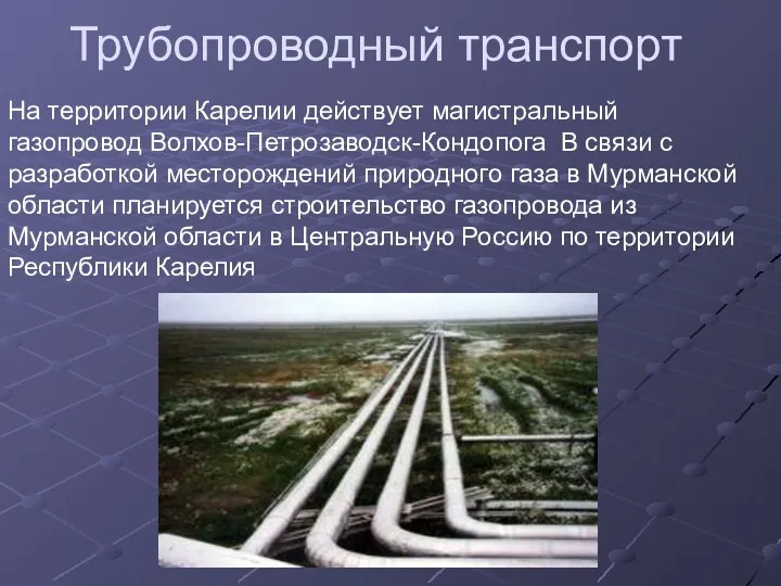 На территории Карелии действует магистральный газопровод Волхов-Петрозаводск-Кондопога В связи с