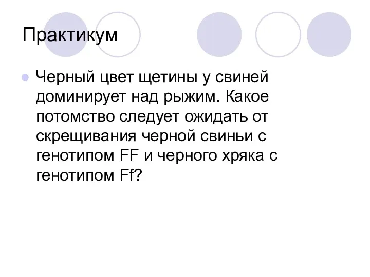 Практикум Черный цвет щетины у свиней доминирует над рыжим. Какое