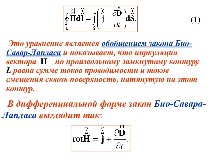 Это уравнение является обобщением закона Био-Савар-Лапласа и показывает, что циркуляция