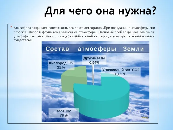 Для чего она нужна? Атмосфера защищает поверхность земли от метеоритов