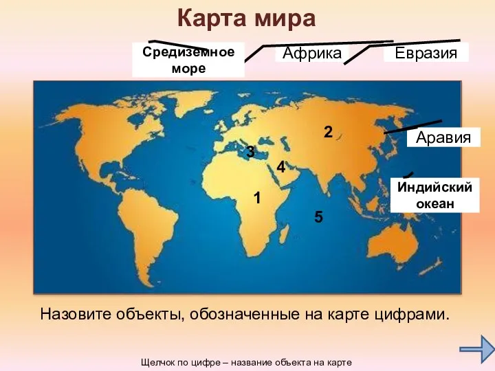 Карта мира 2 1 3 4 Назовите объекты, обозначенные на