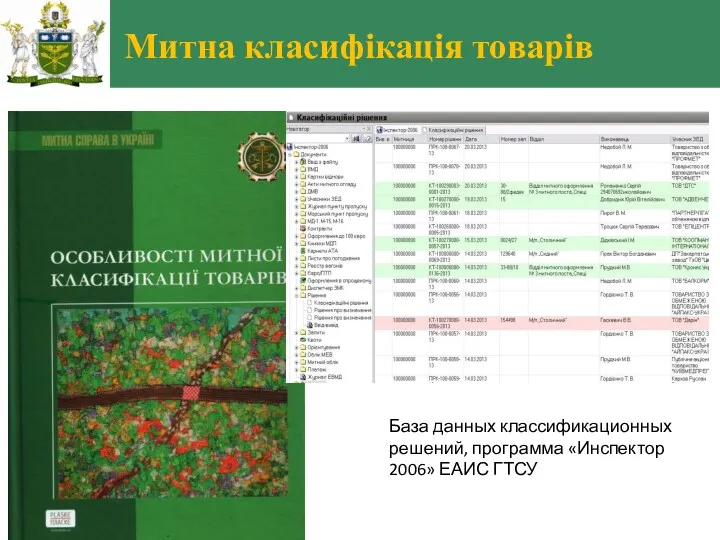 Митна класифікація товарів База данных классификационных решений, программа «Инспектор 2006» ЕАИС ГТСУ