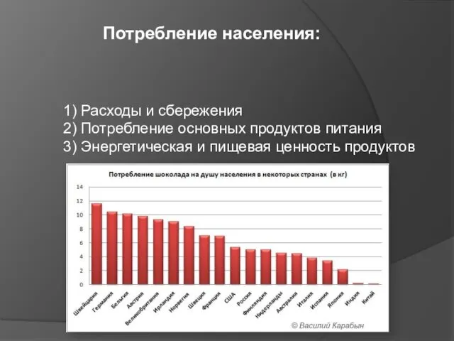 Потребление населения: 1) Расходы и сбережения 2) Потребление основных продуктов питания 3) Энергетическая