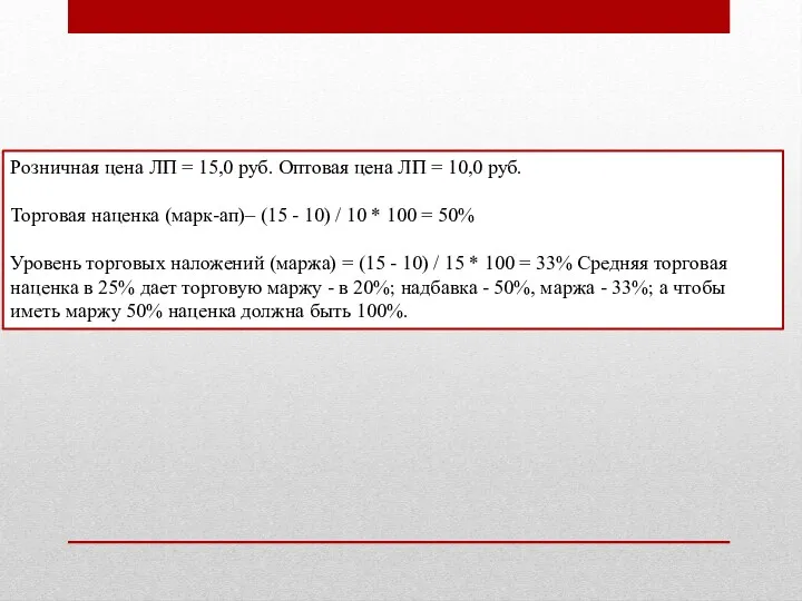 Розничная цена ЛП = 15,0 руб. Оптовая цена ЛП =