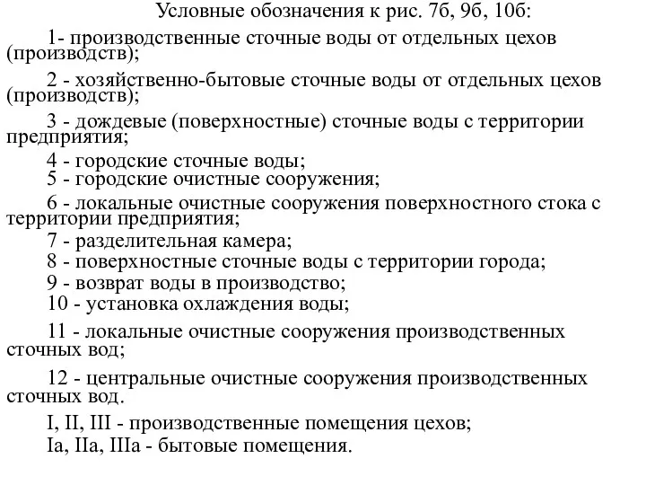 Условные обозначения к рис. 7б, 9б, 10б: 1- производственные сточные