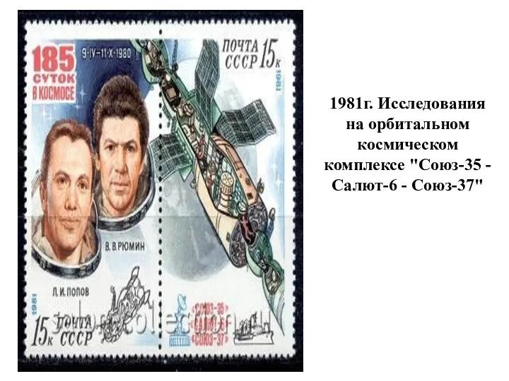 1981г. Исследования на орбитальном космическом комплексе "Союз-35 - Салют-6 - Союз-37"