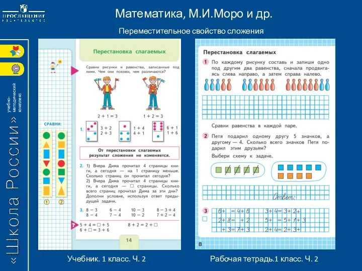 Переместительное свойство сложения Математика, М.И.Моро и др. Рабочая тетрадь.1 класс. Ч. 2 Учебник.