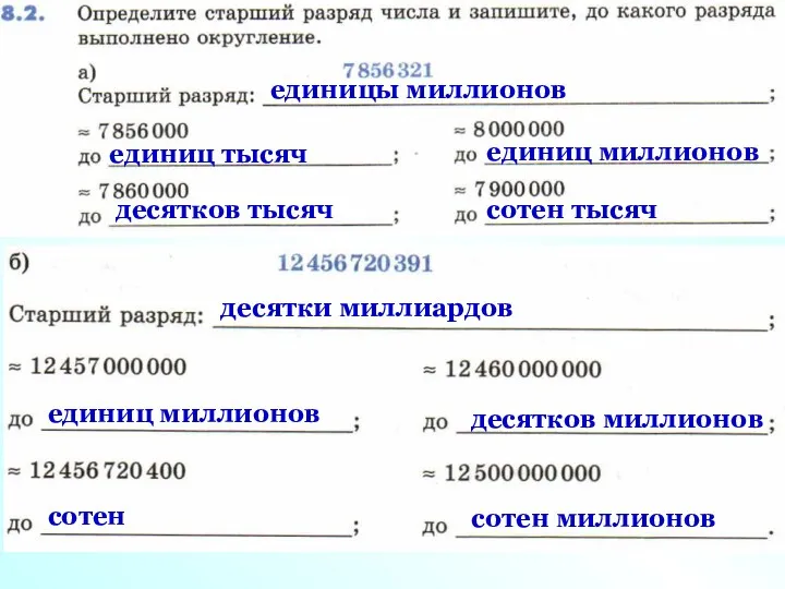 единицы миллионов единиц тысяч десятков тысяч сотен тысяч единиц миллионов