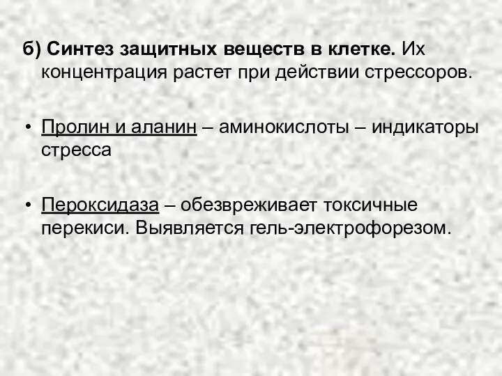 б) Синтез защитных веществ в клетке. Их концентрация растет при