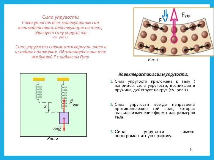 Сила упругости Совокупность всех молекулярных сил взаимодействия, действующих на тело,