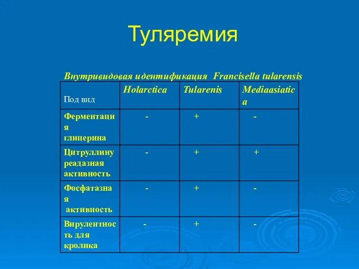 Туляремия Внутривидовая идентификация Francisella tularensis