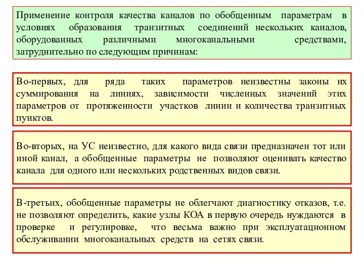 Применение контроля качества каналов по обобщенным параметрам в условиях образования