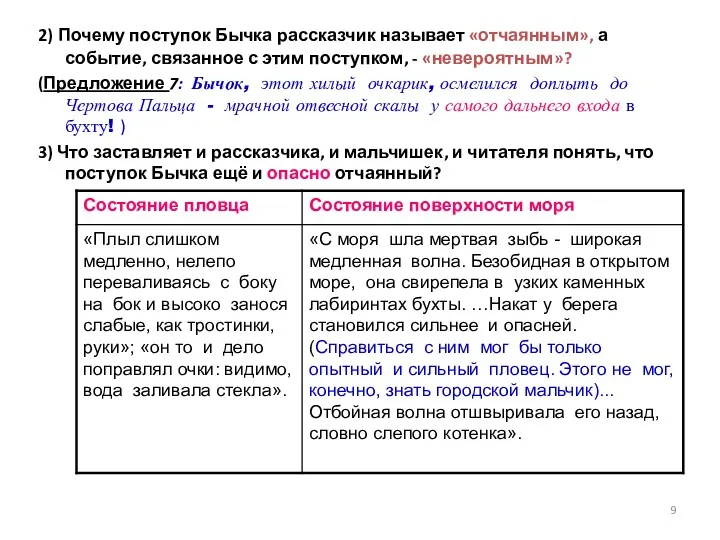 2) Почему поступок Бычка рассказчик называет «отчаянным», а событие, связанное