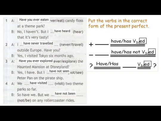 Put the verbs in the correct form of the present perfect.