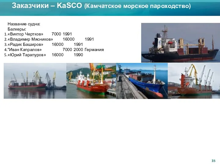 Заказчики – KaSCO (Камчатское морское пароходство) Название судна: Балкеры: «Виктор
