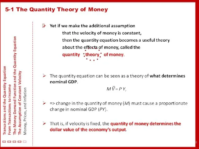 5-1 The Quantity Theory of Money Transactions and the Quantity