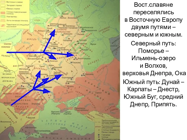Вост.славяне переселялись в Восточную Европу двумя путями – северным и