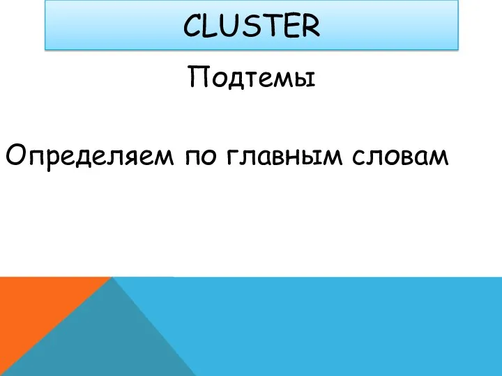 CLUSTER Подтемы Определяем по главным словам