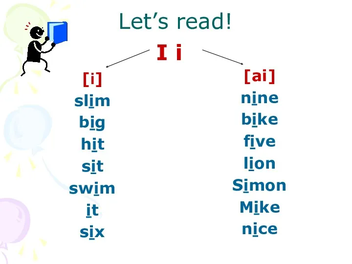 Let’s read! [i] slim big hit sit swim it six