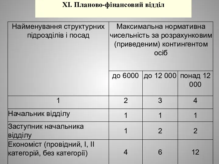 ХІ. Планово-фінансовий відділ