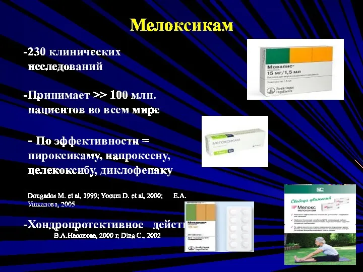 Мелоксикам 230 клинических исследований Принимает >> 100 млн. пациентов во