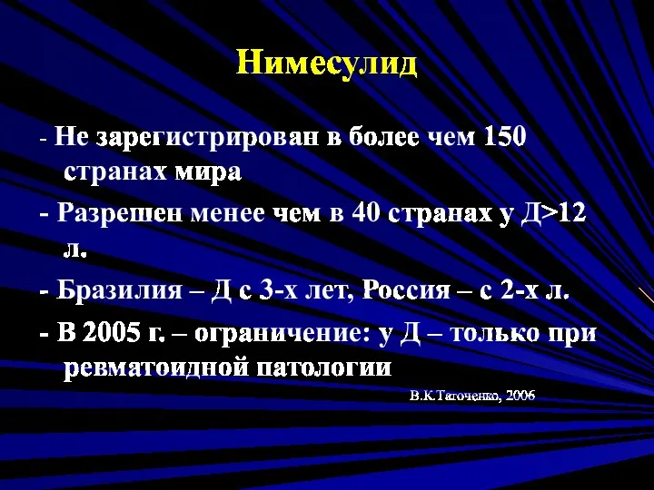 Нимесулид - Не зарегистрирован в более чем 150 странах мира