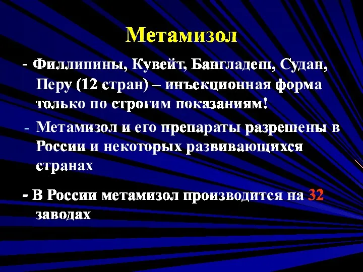 Метамизол - Филлипины, Кувейт, Бангладеш, Судан, Перу (12 стран) –