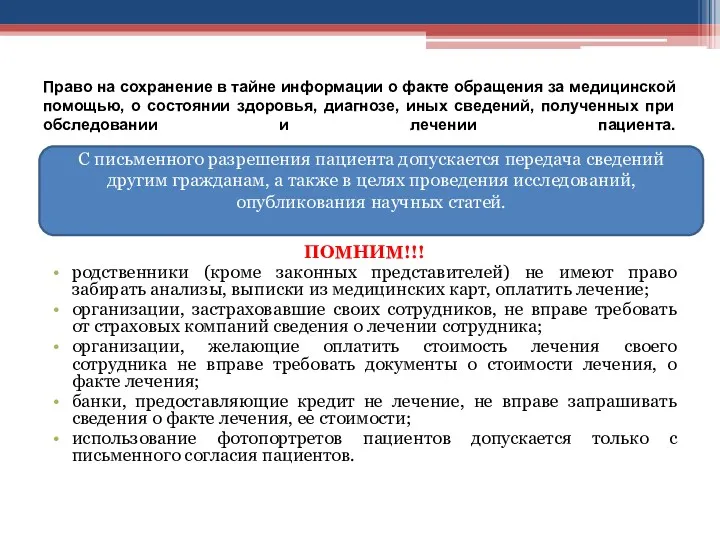 Право на сохранение в тайне информации о факте обращения за