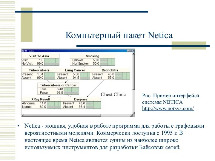 Компьтерный пакет Netica Netica - мощная, удобная в работе программа