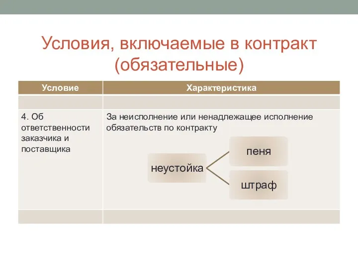 Условия, включаемые в контракт (обязательные)