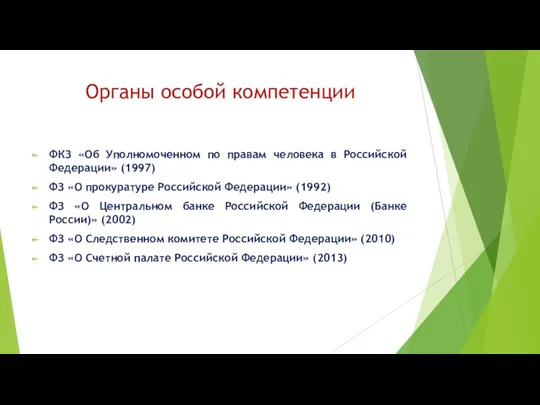 Органы особой компетенции ФКЗ «Об Уполномоченном по правам человека в Российской Федерации» (1997)