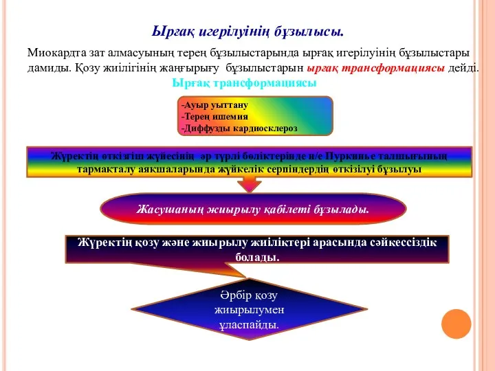 Ырғақ игерілуінің бұзылысы. Миокардта зат алмасуының терең бұзылыстарында ырғақ игерілуінің