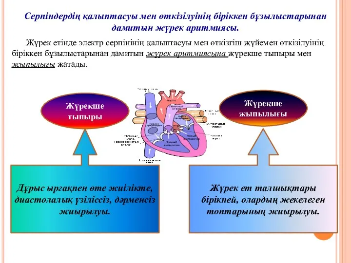 Серпіндердің қалыптасуы мен өткізілуінің біріккен бұзылыстарынан дамитын жүрек аритмиясы. Жүрек