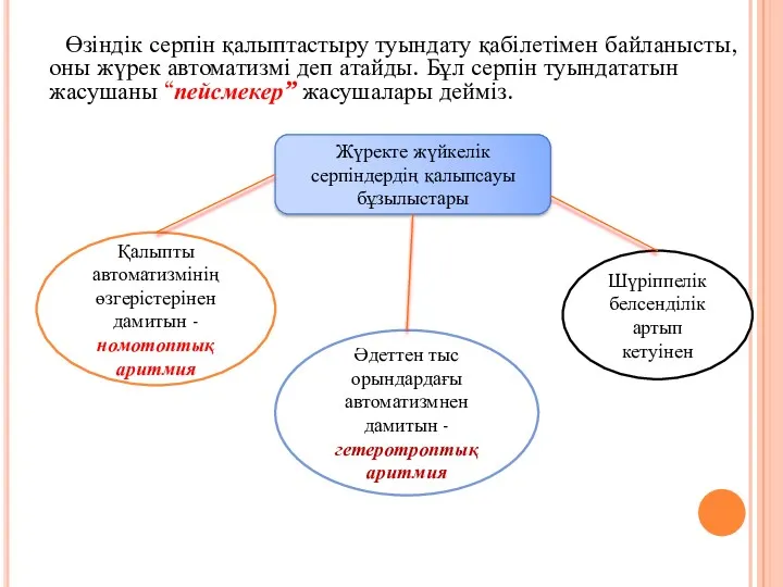 Өзіндік серпін қалыптастыру туындату қабілетімен байланысты, оны жүрек автоматизмі деп