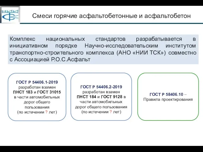 Смеси горячие асфальтобетонные и асфальтобетон Комплекс национальных стандартов разрабатывается в