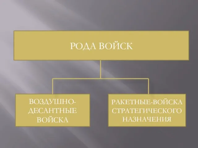 РОДА ВОЙСК ВОЗДУШНО-ДЕСАНТНЫЕ ВОЙСКА РАКЕТНЫЕ-ВОЙСКА СТРАТЕГИЧЕСКОГО НАЗНАЧЕНИЯ