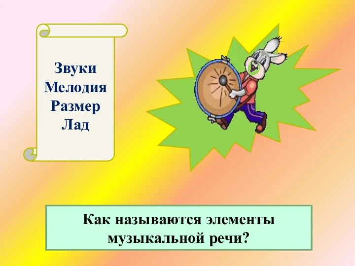 Звуки Мелодия Размер Лад Как называются элементы музыкальной речи?