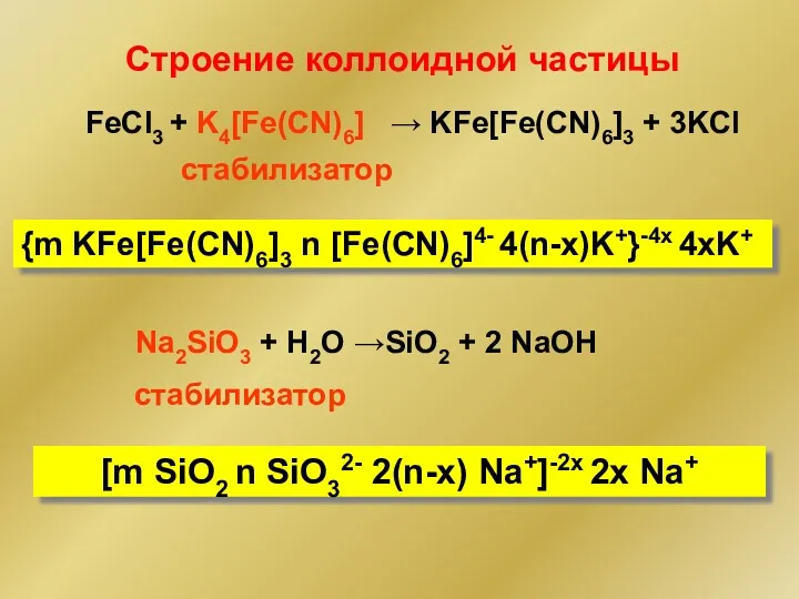 FeCl3 + K4[Fe(CN)6] → KFe[Fe(CN)6]3 + 3KCl {m KFe[Fe(CN)6]3 n